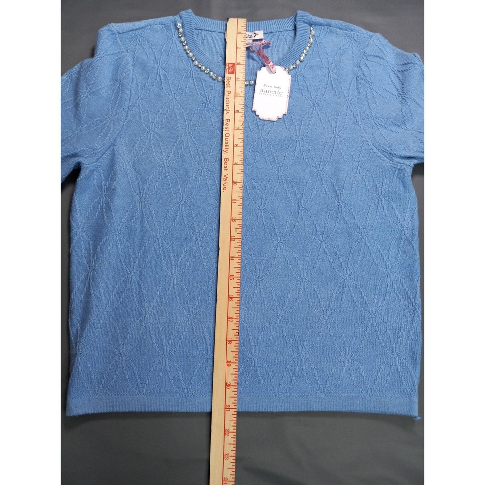 NWT Nanette Lepore Blue Pointelle Rhinestone Embellished Sweater Size S - Picture 7 of 11